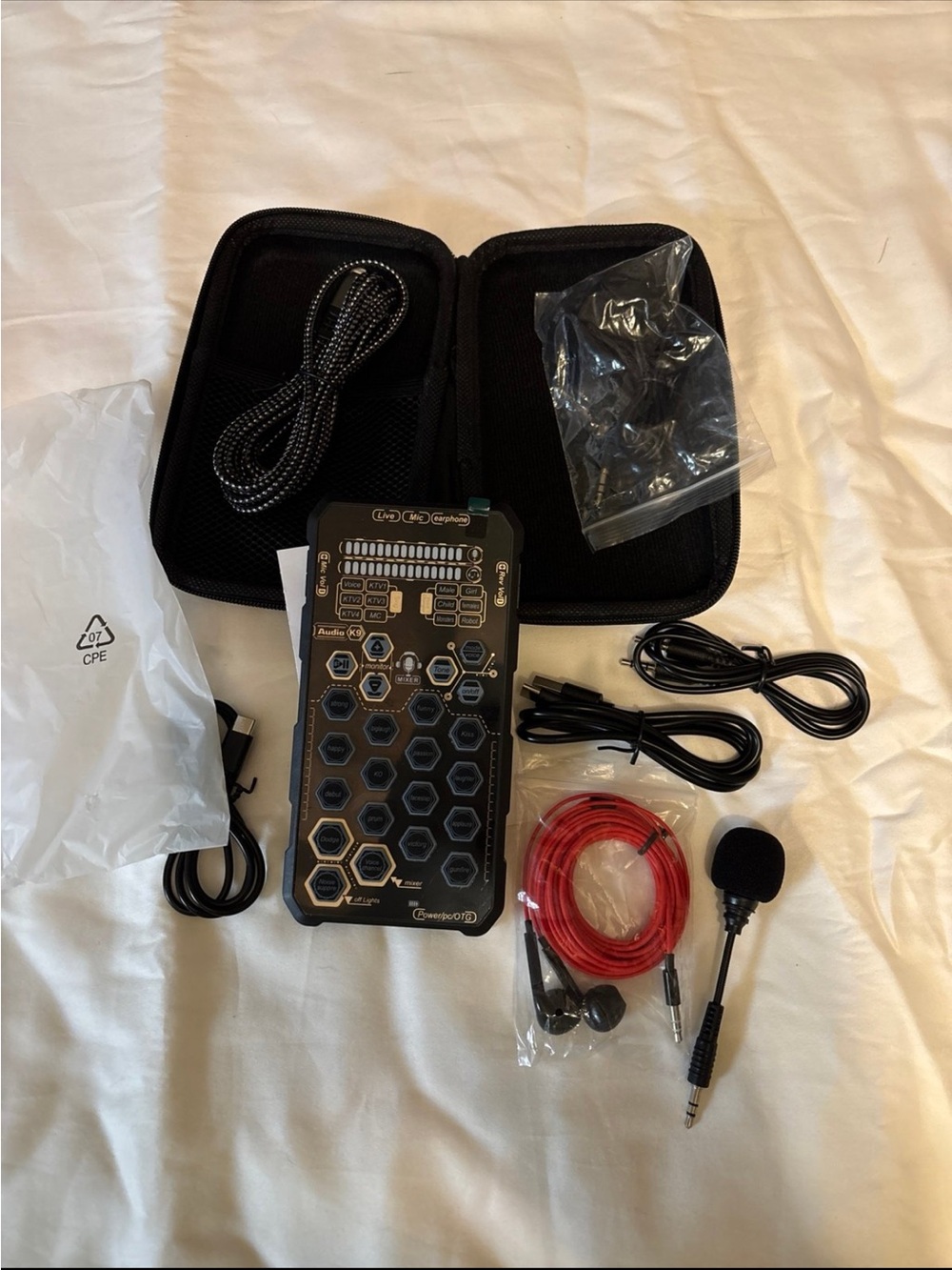 Mobile Audio Interface Kit with Black Mixer and Red Aux Cable